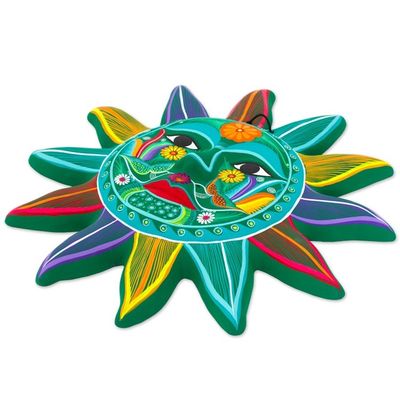 Alternate image for Multicolored Sun Ceramic Wall Art from Mexico Teal Sun