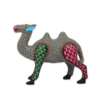 Alternate image for Handcrafted Copal Wood Camel Alebrije Figurine in Grey Cheerful Camel