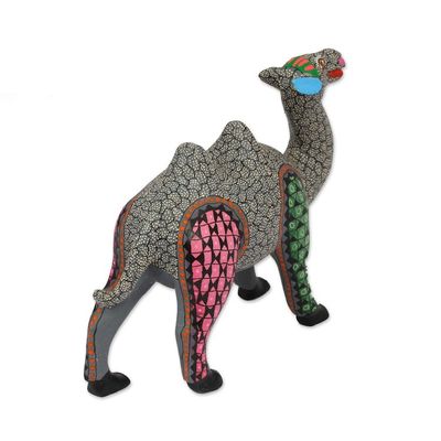 Alternate image for Handcrafted Copal Wood Camel Alebrije Figurine in Grey Cheerful Camel