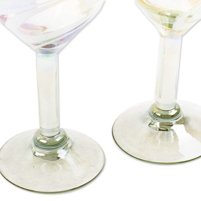 Alternate image for 2 Handblown Eco-Friendly Wine Glasses Iridescent Reflections White Threads