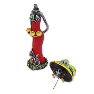 Alternate image for Day of the Dead Catrina Ceramic Figurine in Red Dress Catrinas Sweet Tooth