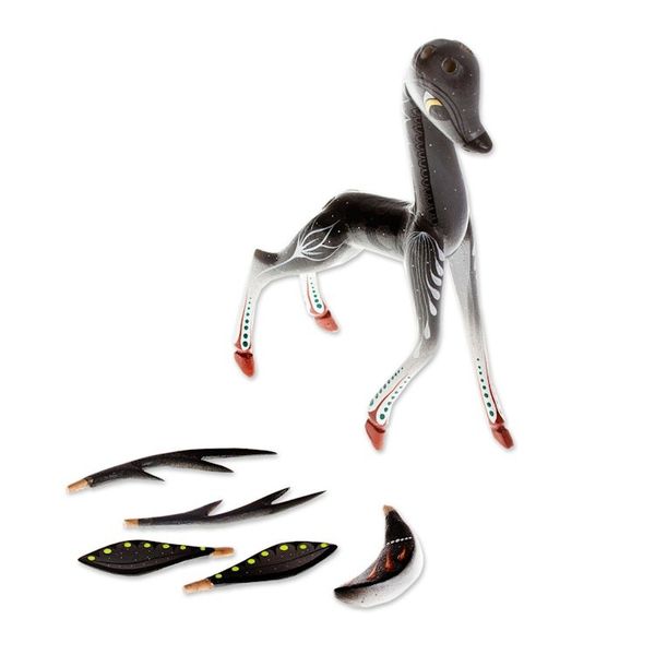 Alternate image for Handcrafted Grey Deer Alebrije Sculpture Dainty Deer in Grey