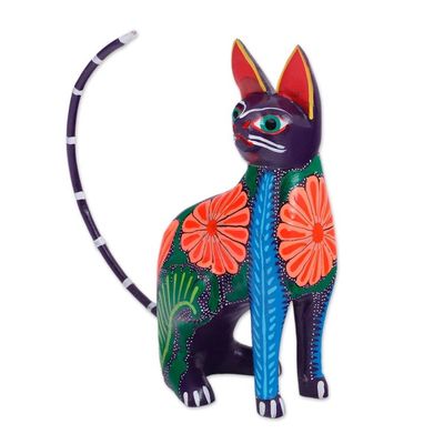 Alternate image for Handcrafted Copal Wood Alebrije Cat Figurine from Mexico Graceful Feline