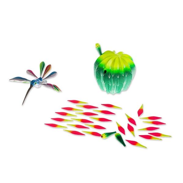 Alternate image for Hand Painted cactus and Bird Alebrije Sculpture Hummingbirds Delight