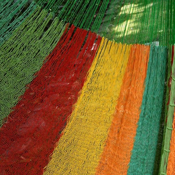 Alternate image for Green and Yellow Cotton Maya Hammock with Red Trim Colima