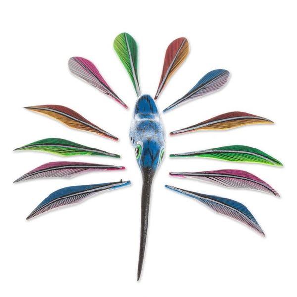 Alternate image for Hand Painted cactus and Bird Alebrije Sculpture Hummingbirds Delight
