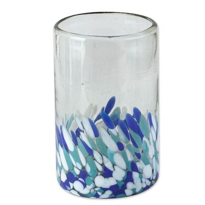 Alternate image for Blue and White Spotted Glass Tumblers from Mexico Set of 6 Blown Blue
