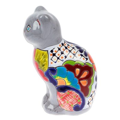 Alternate image for Hand-Painted Hacienda Cat-Themed Ceramic Sculpture in Grey Feline Essence in Grey
