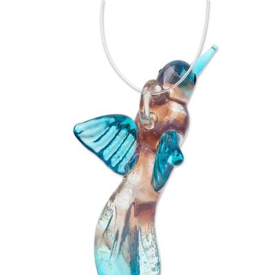 Alternate image for Handblown Recycled Glass Hummingbird Ornament in Mauve Mauve Paradise Hummingbird