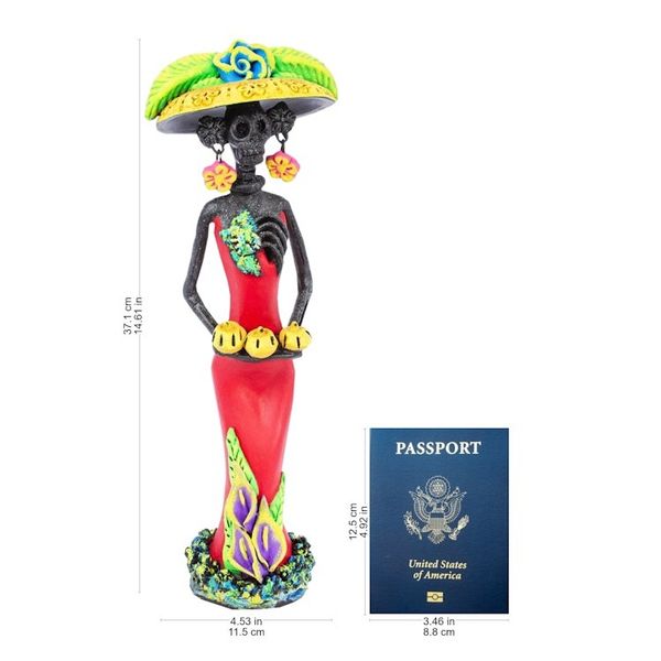Alternate image for Day of the Dead Catrina Ceramic Figurine in Red Dress Catrinas Sweet Tooth