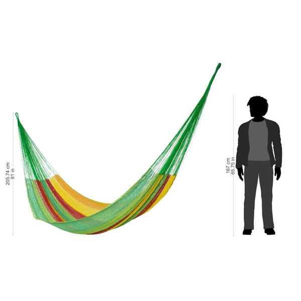 Alternate image for Green and Yellow Cotton Maya Hammock with Red Trim Colima