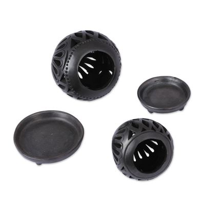 Alternate image for Oaxaca Black Pottery Ceramic Tealight Candleholders Pair Illuminate