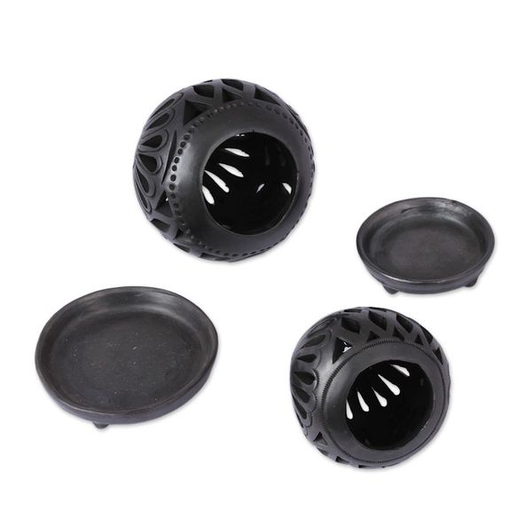 Alternate image for Oaxaca Black Pottery Ceramic Tealight Candleholders Pair Illuminate