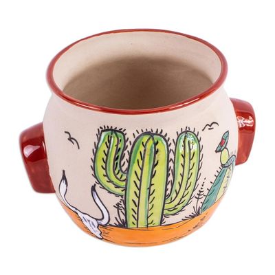 Alternate image for Hand Painted Cacti Flower Pot from Mexico Mexican Desert