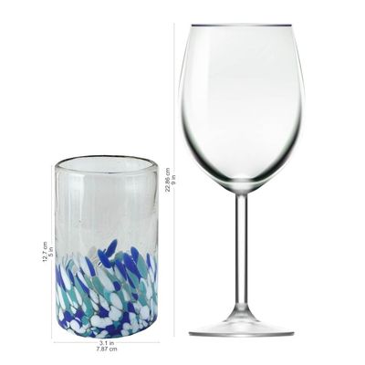 Alternate image for Blue and White Spotted Glass Tumblers from Mexico Set of 6 Blown Blue