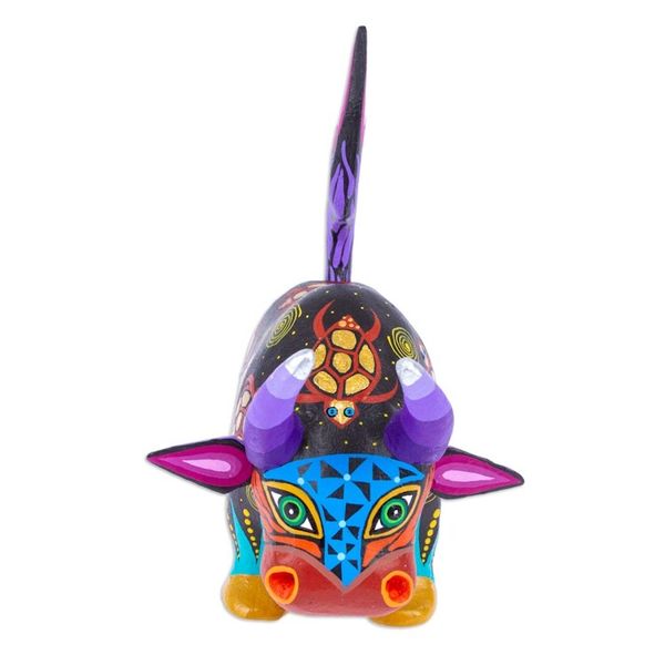 Alternate image for Hand-Painted Colorful Wood Alebrije Bull Figurine in Black Sea Bull