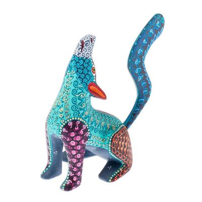 Alternate image for Multicolored Alebrije Coyote Figurine with Geometric Motifs Howling Coyote