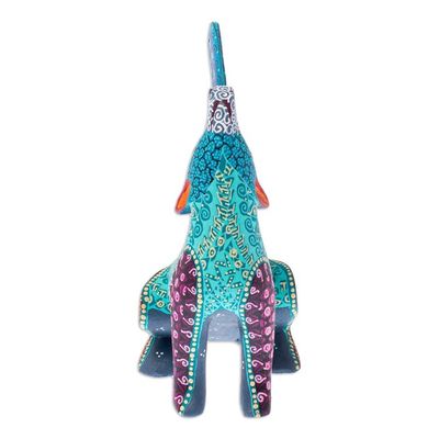 Alternate image for Multicolored Alebrije Coyote Figurine with Geometric Motifs Howling Coyote