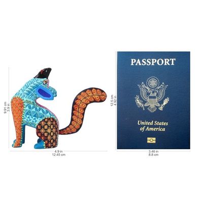 Alternate image for Multicolored Alebrije Coyote Figurine with Geometric Motifs Howling Coyote