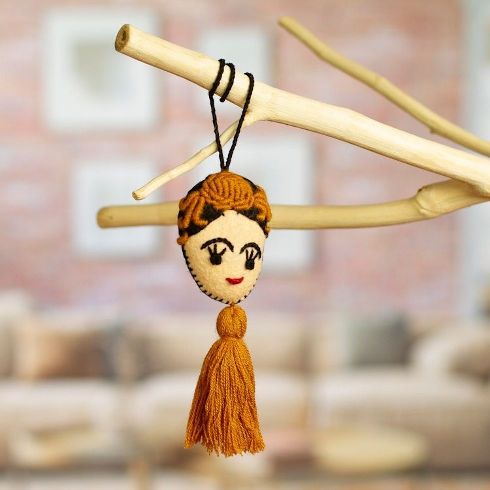 Handmade Golden Yellow Wool Frida Ornament 'Frida in Gold'