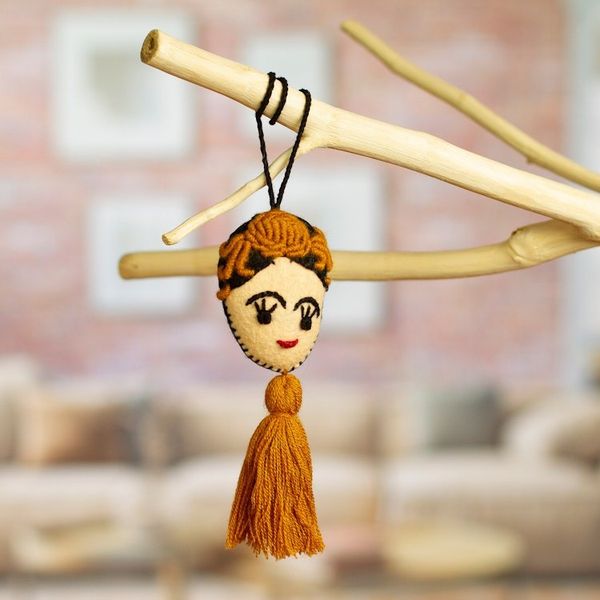 Alternate image for Handmade Golden Yellow Wool Frida Ornament Frida in Gold