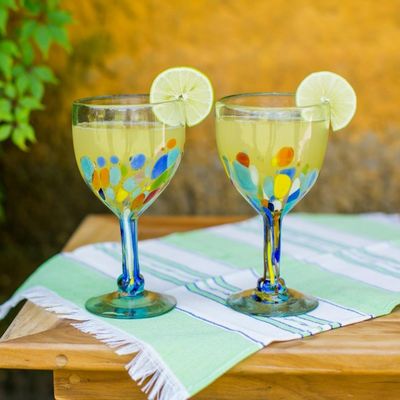 Alternate image for Hand Blown Colorful 8 oz Wine Glasses Set of 6 Confetti Festival
