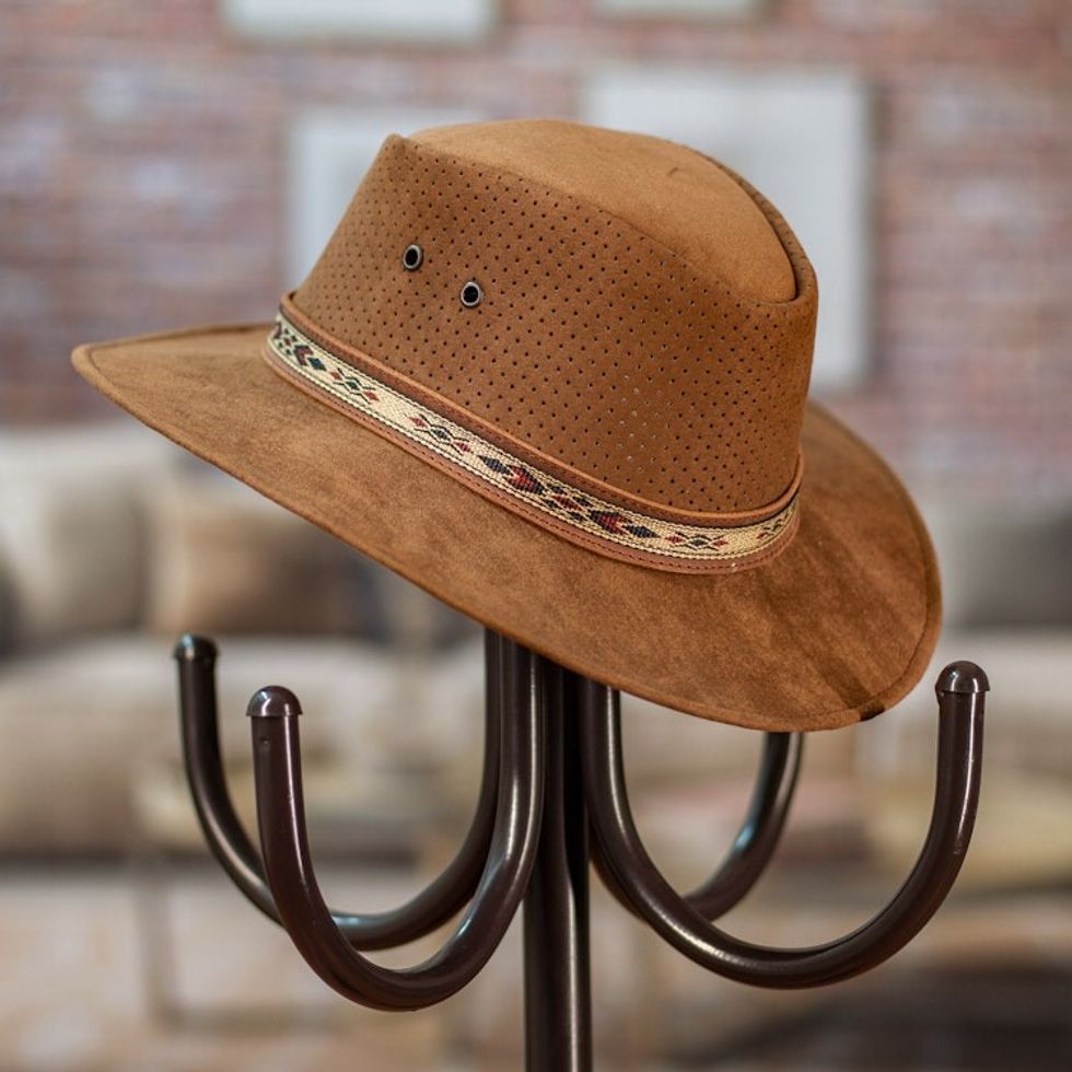 Handcrafted Brown Leather Hat from Mexico 'Classic Look in Brown'