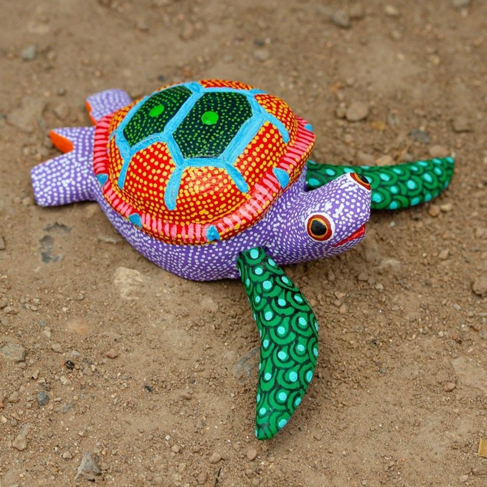 Handcrafted Copal Wood Alebrije 'Lilac Turtle'