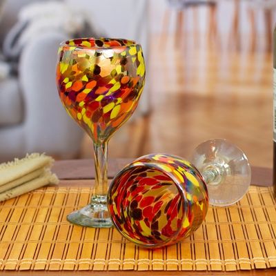 Alternate image for Two Stemless Wine Glasses Handblown from Recycled Glass Bright Confetti