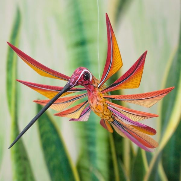 Alternate image for Multi Color Hummingbird Alebrije Sculpture Crafted by Hand Colorful Hummingbird