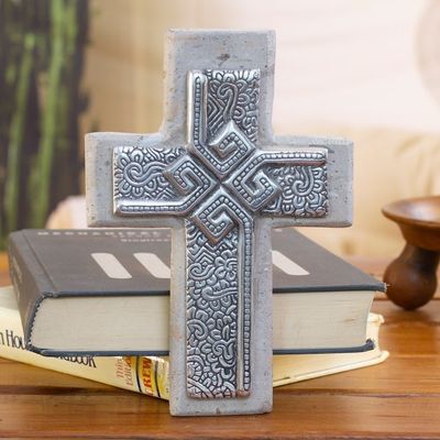 Alternate image for Eco-Friendly Pewter and Reclaimed Stone Wall Cross Timeless Faith