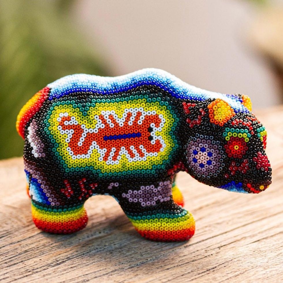 Huichol Beaded Bear Figurine 'Scorpion Bear'