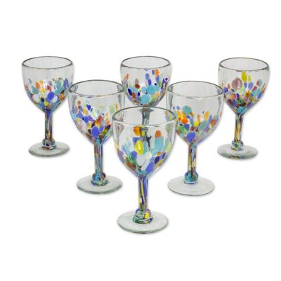 Alternate image for Hand Blown Colorful 8 oz Wine Glasses Set of 6 Confetti Festival