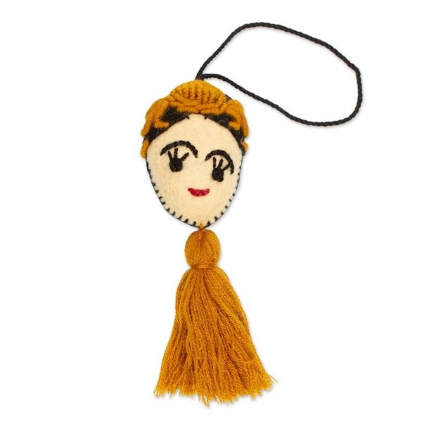 Alternate image for Handmade Golden Yellow Wool Frida Ornament Frida in Gold
