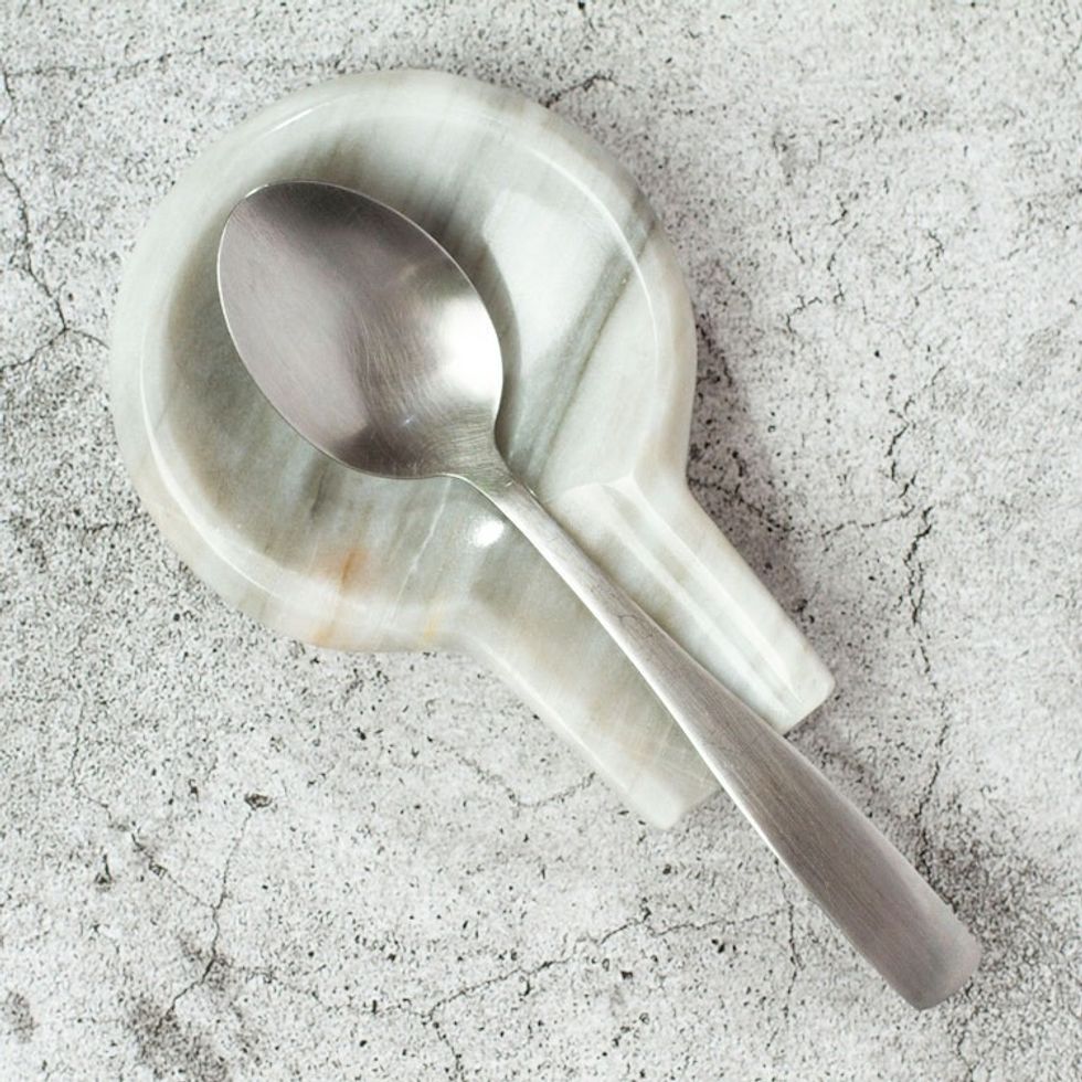 Pale Grey Marble Spoon Rest Crafted in Mexico 'Convenient Marble'