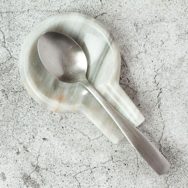 Alternate image for Pale Grey Marble Spoon Rest Crafted in Mexico Convenient Marble