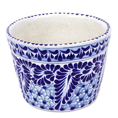 Alternate image for Blue and Off-White Ceramic Planter Cobalt Flourish