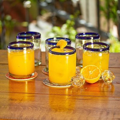 Alternate image for Blue-Rimmed Hand Blown Glass  Set of 6 Cobalt Classics