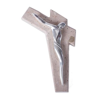 Alternate image for Artistic Pewter and Reclaimed Stone Wall Cross from Mexico Jesus Gleams