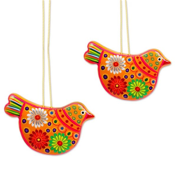Alternate image for 2 Yellow Floral Ceramic Peace Dove Ornaments Crafted by Hand Marigold Dove