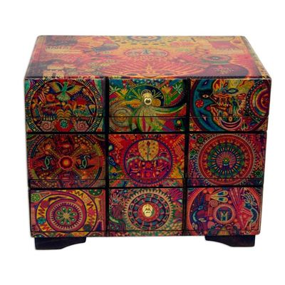 Alternate image for Multicolor Huichol Theme on Decoupage Jewelry Box Huichol Portal