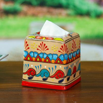 Alternate image for Handcrafted Talavera Floral Ceramic Tissue Box Cover Spring Convenience