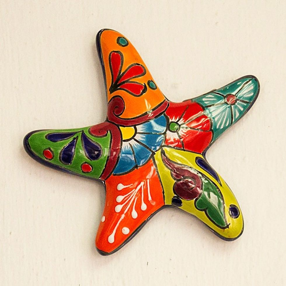 Talavera-Style Ceramic Starfish Wall Sculpture from Mexico 'Hacienda Starfish'
