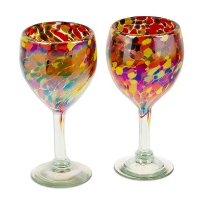 Alternate image for Two Stemless Wine Glasses Handblown from Recycled Glass Bright Confetti