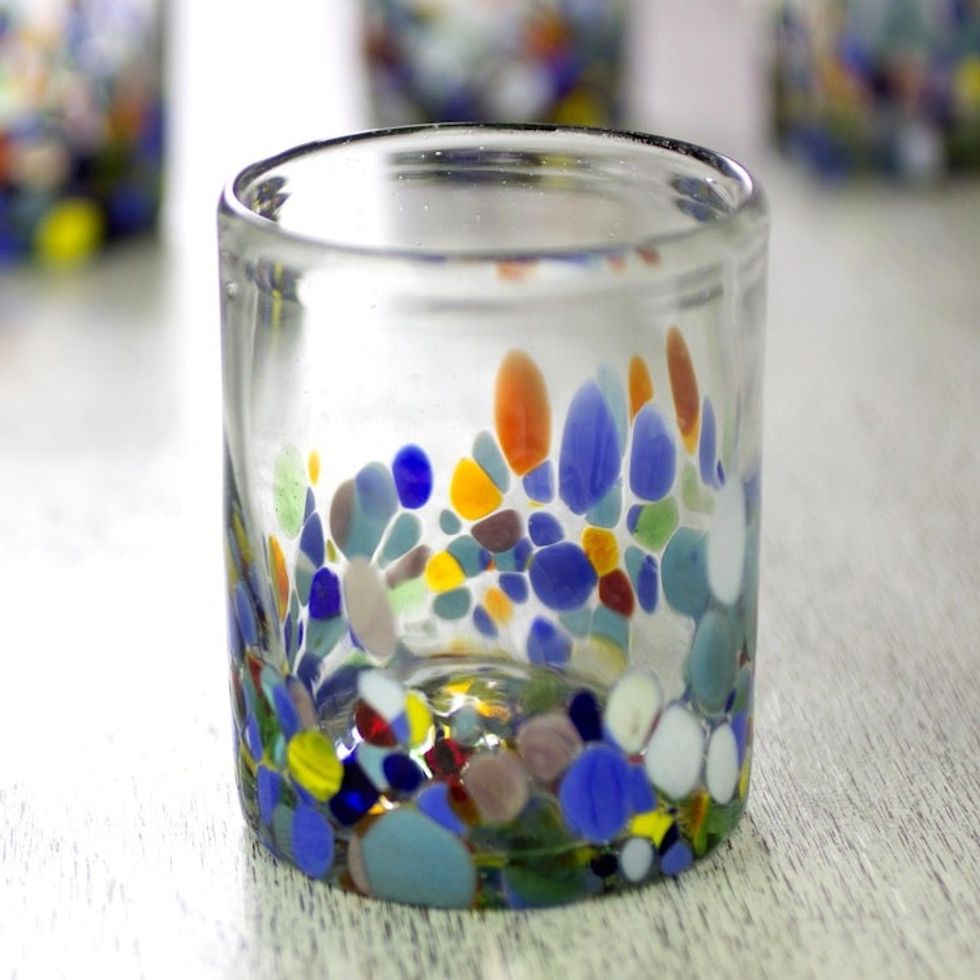 Hand Blown Glass Colorful Juice Glasses Set of 6 'Confetti Festival'