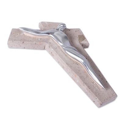 Alternate image for Artistic Pewter and Reclaimed Stone Wall Cross from Mexico Jesus Gleams