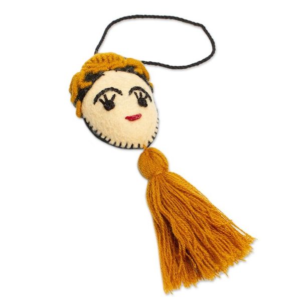 Alternate image for Handmade Golden Yellow Wool Frida Ornament Frida in Gold