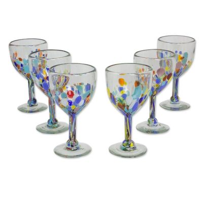 Alternate image for Hand Blown Colorful 8 oz Wine Glasses Set of 6 Confetti Festival