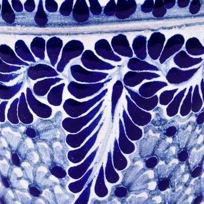 Alternate image for Blue and Off-White Ceramic Planter Cobalt Flourish
