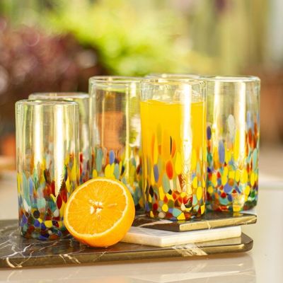 Alternate image for Multicolor Hand Blown Glass Highball Glasses Set of 6 Confetti Festival